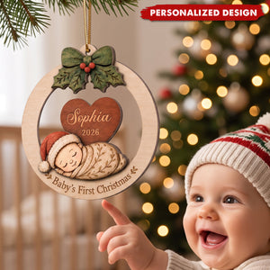 Baby's First Christmas Baby Sleeping - Personalized Wooden Ornament
