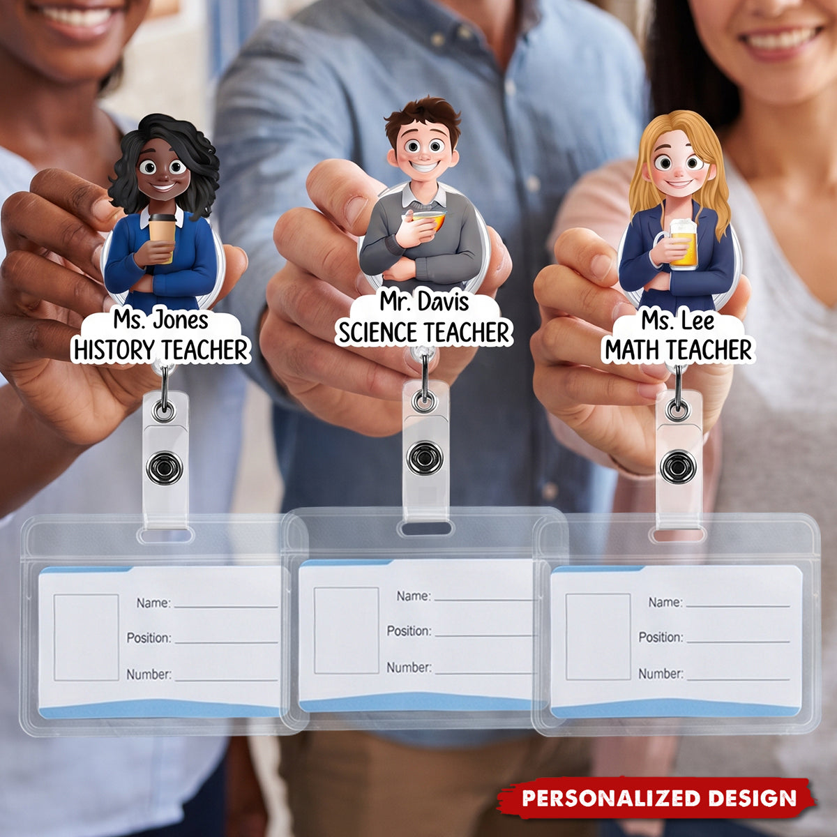 Custom Character For Teacher, Coworker, Boss With Name - Personalized Acrylic Badge Reel