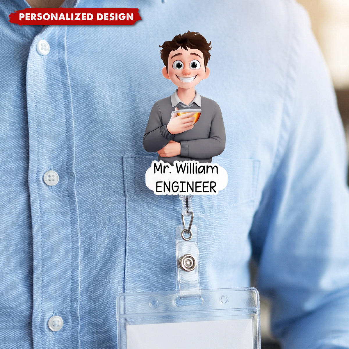 Custom Character For Teacher, Coworker, Boss With Name - Personalized Acrylic Badge Reel