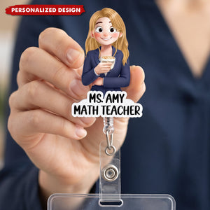Custom Character For Teacher, Coworker, Boss With Name - Personalized Acrylic Badge Reel