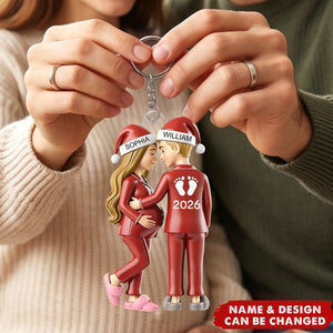 Custom Baby Bump Personalized Acrylic Keychain, 2026 Future Baby Ornament, Pregnancy Reveal Gift for Expecting Couple