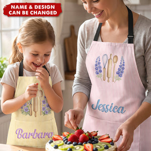 Custom Name & Birth Flower Striped Pattern - Personalized Apron