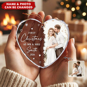 First Christmas As Mr & Mrs Custom Photo Watercolor Art Christmas 2026 - Personalized Ornament