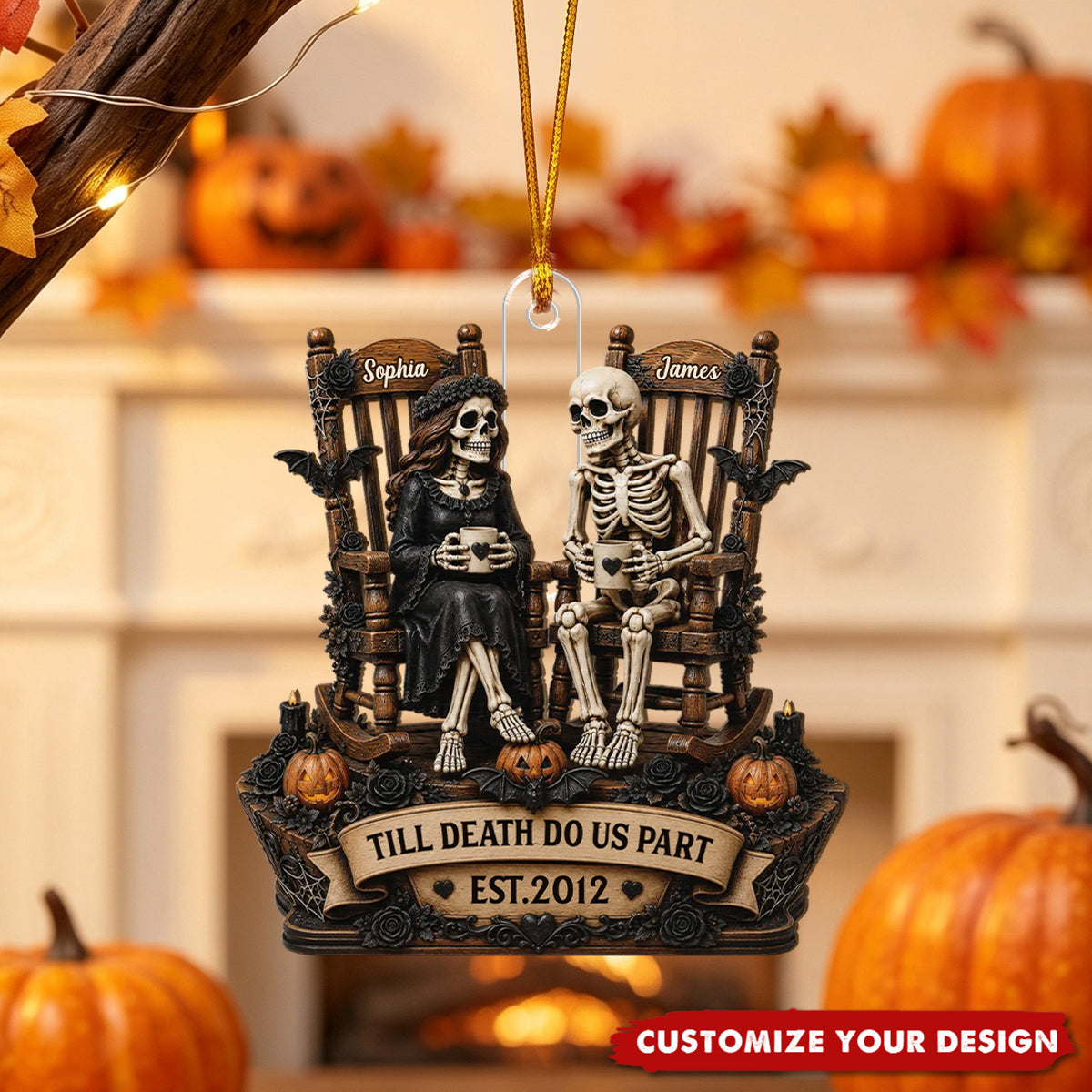 Till Death Do Us Part Skeleton Couple  Personalized Acrylic Ornament - Halloween Decor For Couple