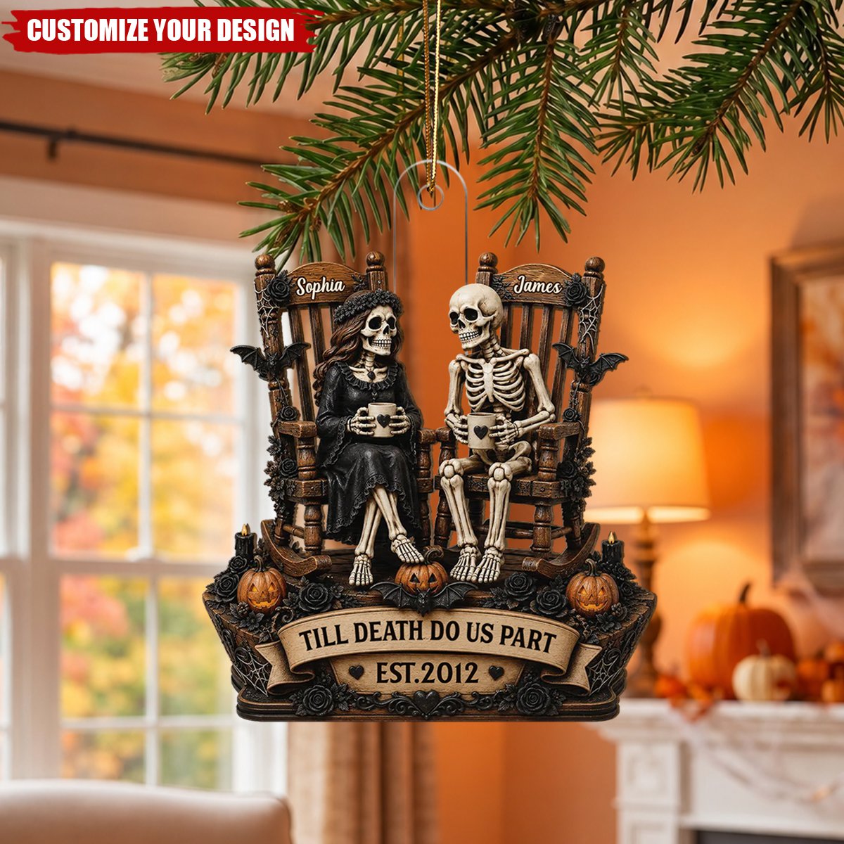 Till Death Do Us Part Skeleton Couple  Personalized Acrylic Ornament - Halloween Decor For Couple