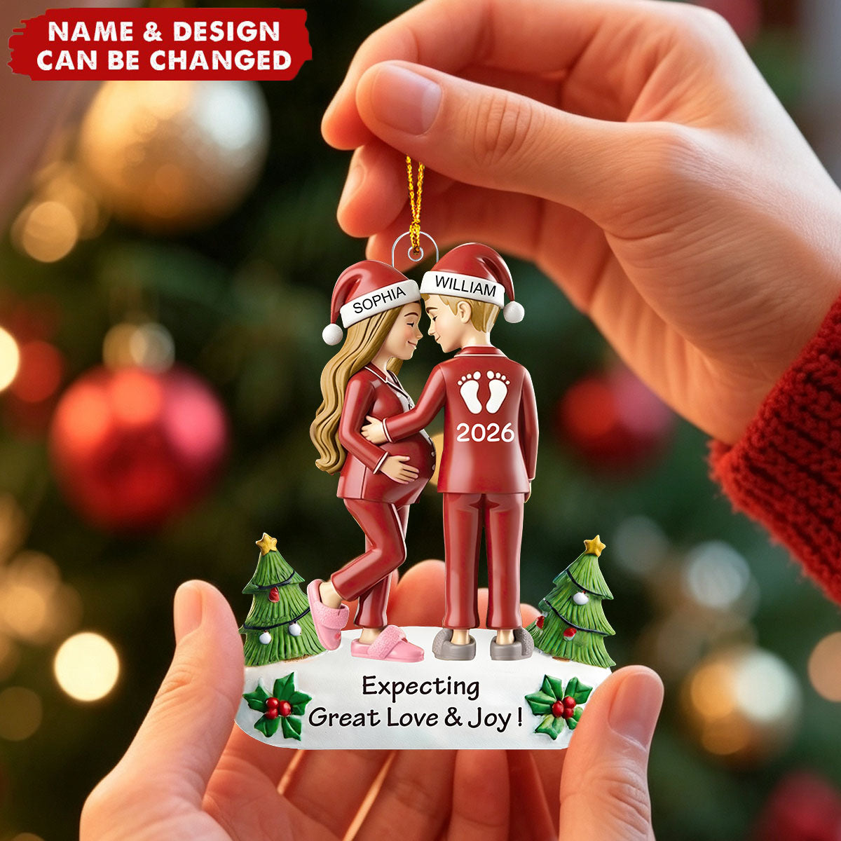 Expecting Great Love And Joy Personalized Baby on the Way Couple Christmas Ornament, Effect Christmas Ornament
