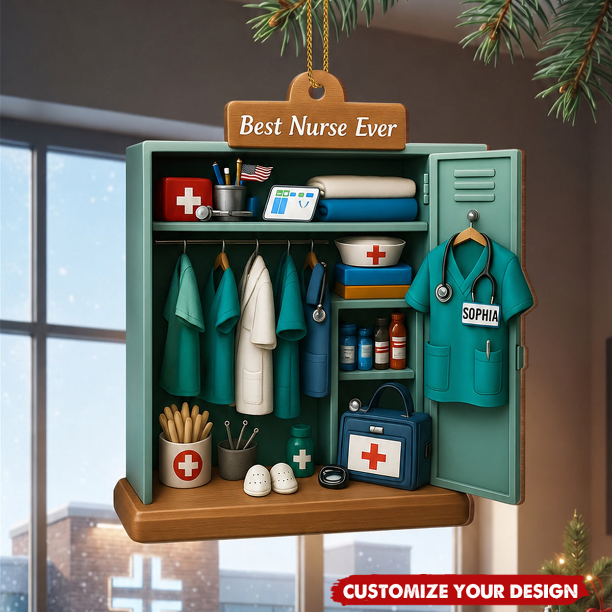 Best Nurse Ever With Nurse Uniform And Medical Equipment, Personalized Custom Ornament