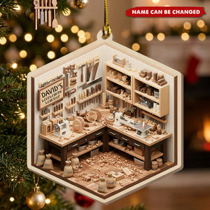 Personalized Woodworking Workshop Christmas Ornament, Carpenter Ornament