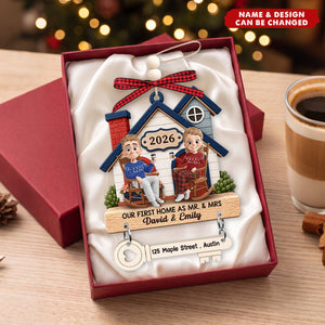 Custom First Christmas Ornament With Tag - Personalized couple Gifts - Mistletoe On Our Doorstep