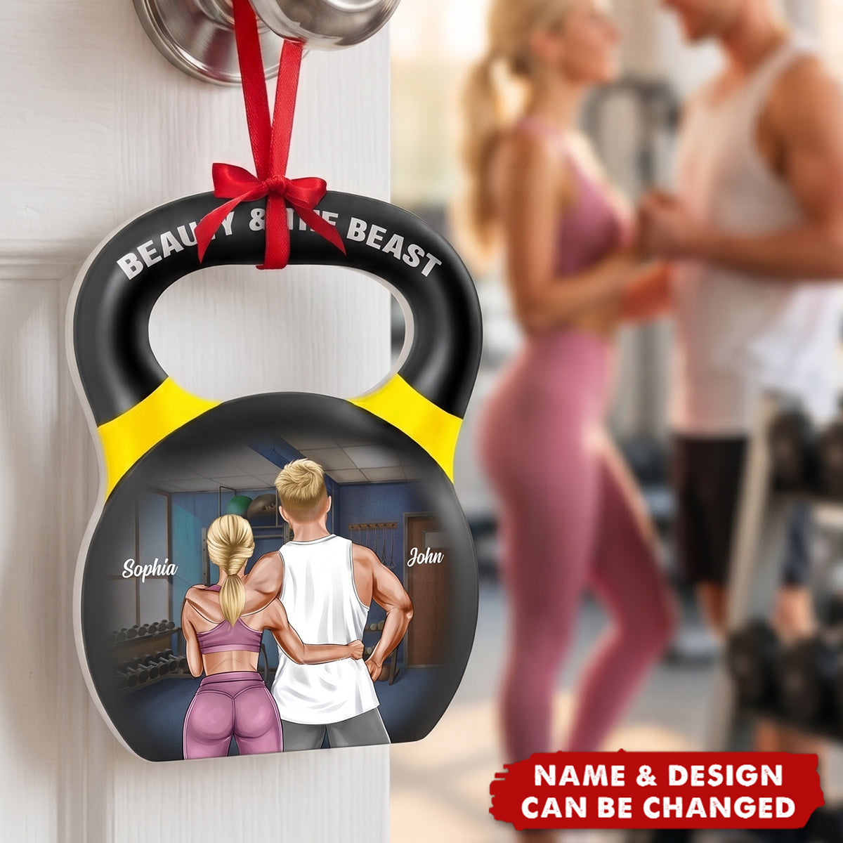 Beauty And The Beast, Personalized Workout Couple Acrylic Custom Shape Ornament, Christmas Gift