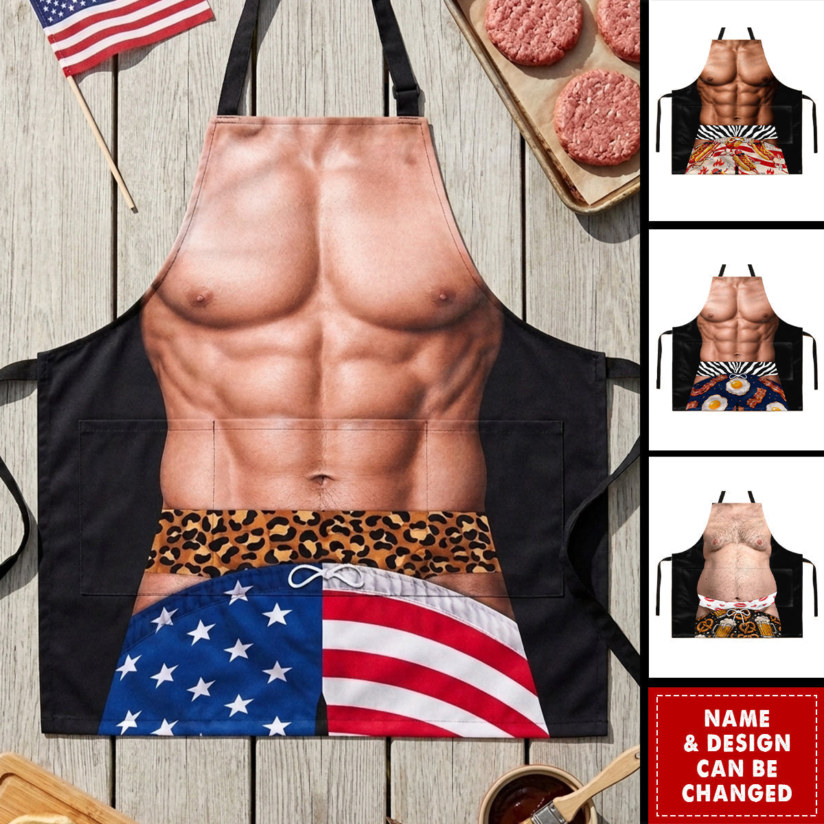 Custom Funny Patriotic Apron With Pocket - Personalized Birthday Gifts For Husband