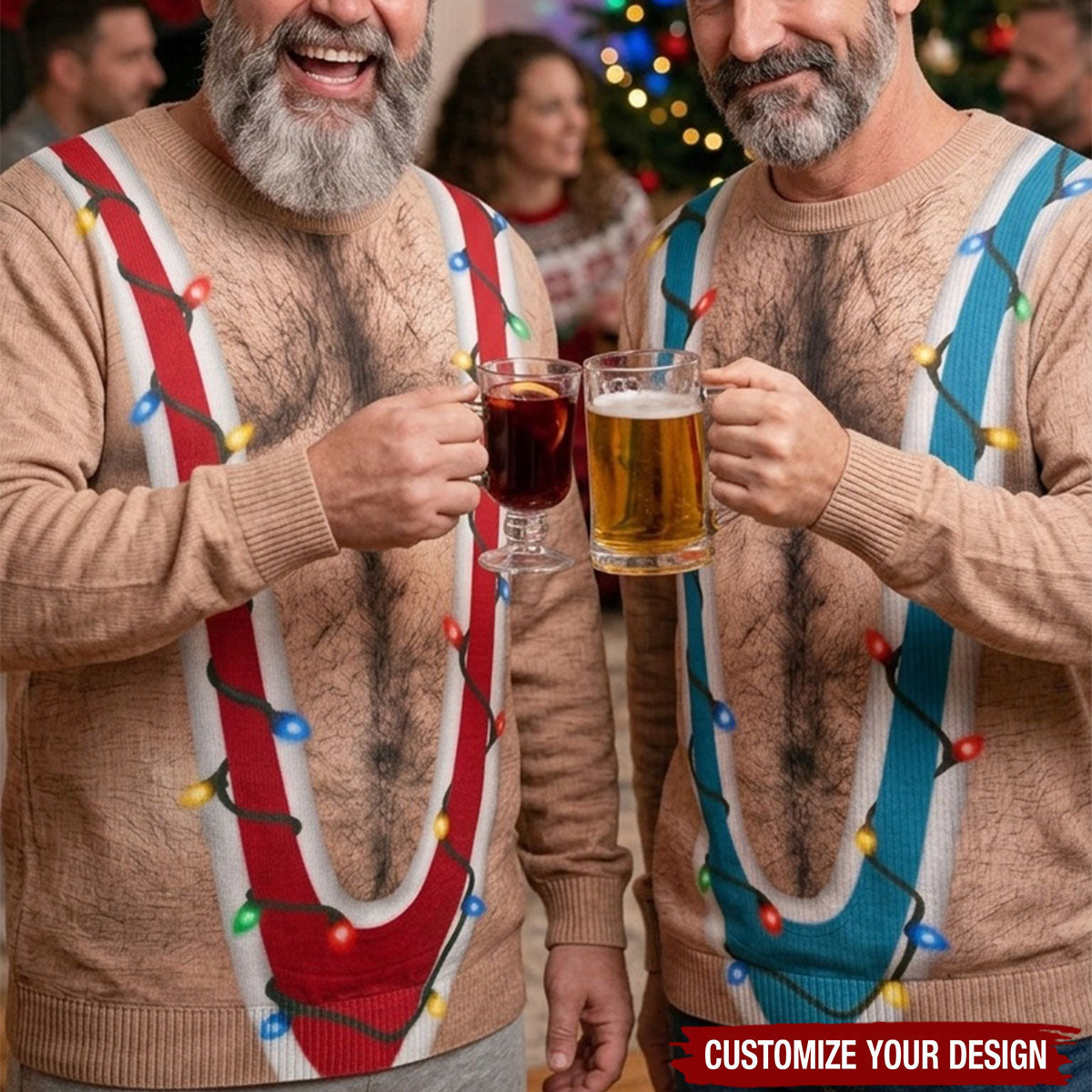 Hairy Chest Christmas For Men, Funny Suspenders Fake Gag Gift- Personalized Sweater