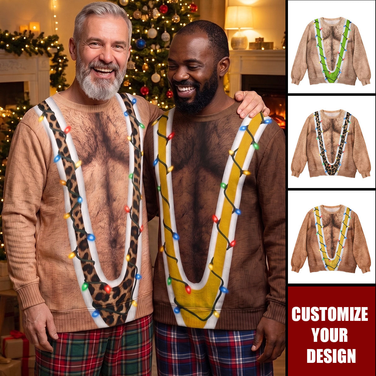 Hairy Chest Christmas For Men, Funny Suspenders Fake Gag Gift- Personalized Sweater