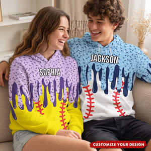 Icecream Drip Design For Baseball, Softball, Soccer, Football, Basketball, Hockey Lover - Personalized Hoodie