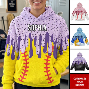 Icecream Drip Design For Baseball, Softball, Soccer, Football, Basketball, Hockey Lover - Personalized Hoodie