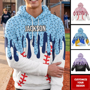 Icecream Drip Design For Baseball, Softball, Soccer, Football, Basketball, Hockey Lover - Personalized Hoodie