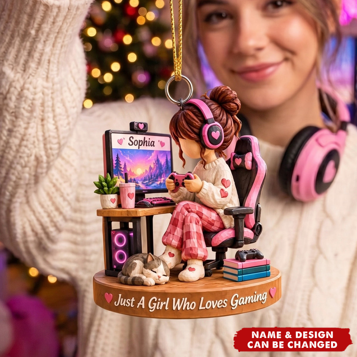 Personalized Gaming Ornament, Custom Gamer Girl Gift, Christmas Gift for Teen Gamer