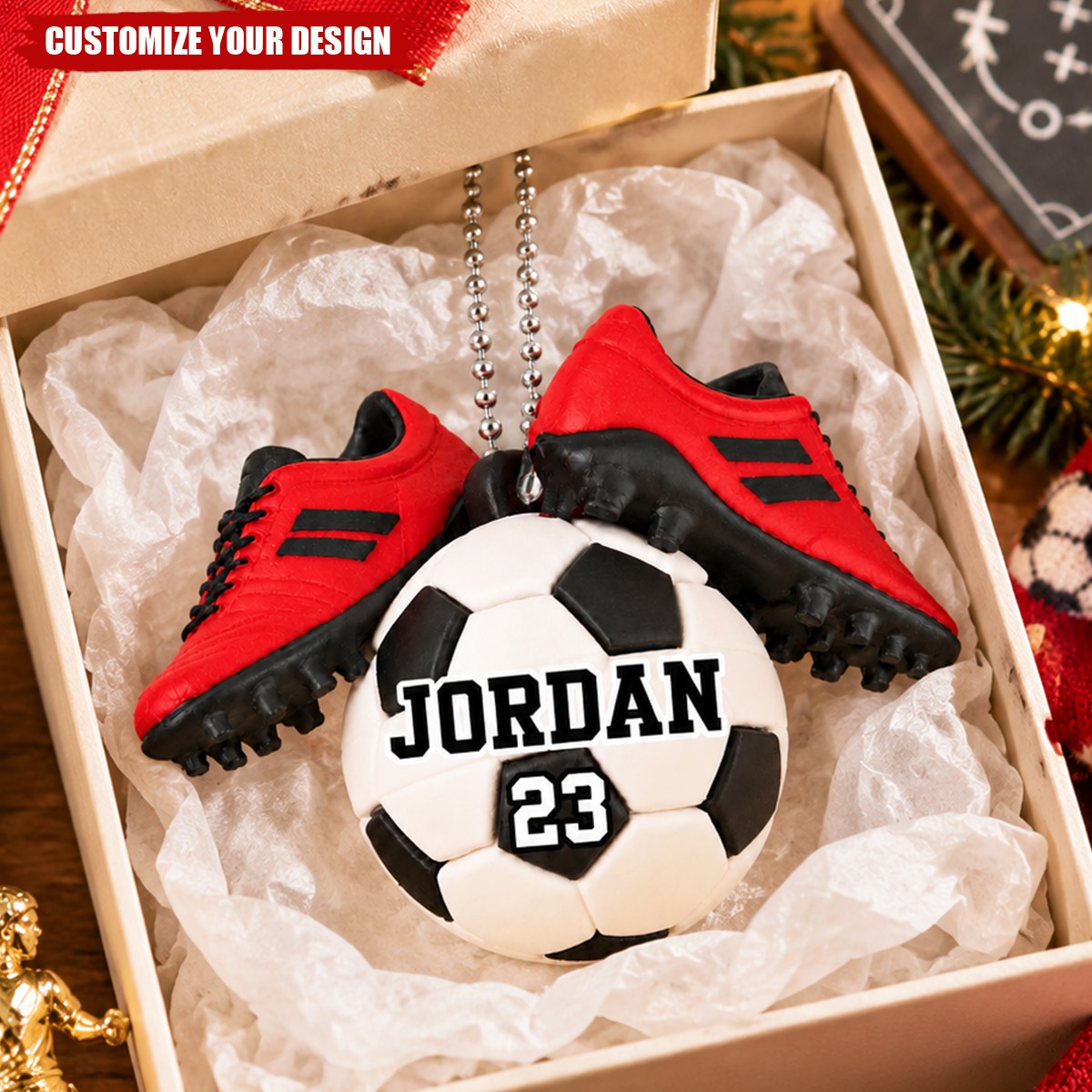 Soccer Ball Custom Name & Number - Personalized Ornament - Gift For Soccer Lovers