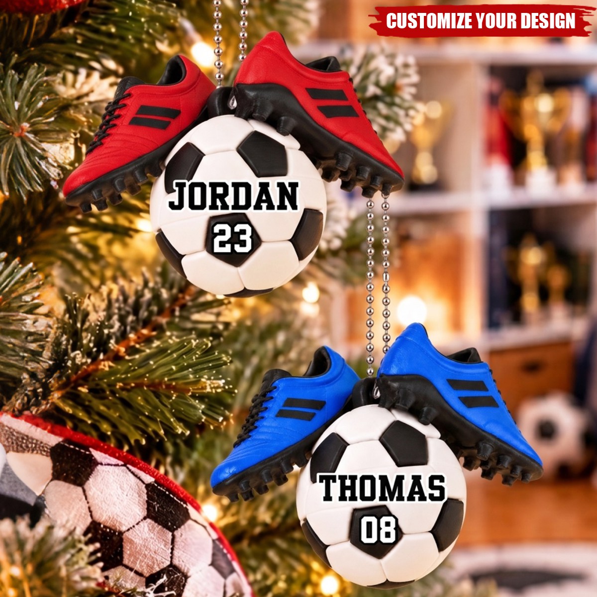 Soccer Ball Custom Name & Number - Personalized Ornament - Gift For Soccer Lovers