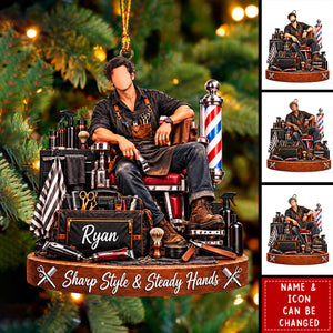 Personalized Barber Christmas Ornament, Custom Name Male Hairstylist Gift