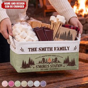 Family S’Mores Campfire Fire Pit Basket For Camping - Personalized Storage Basket