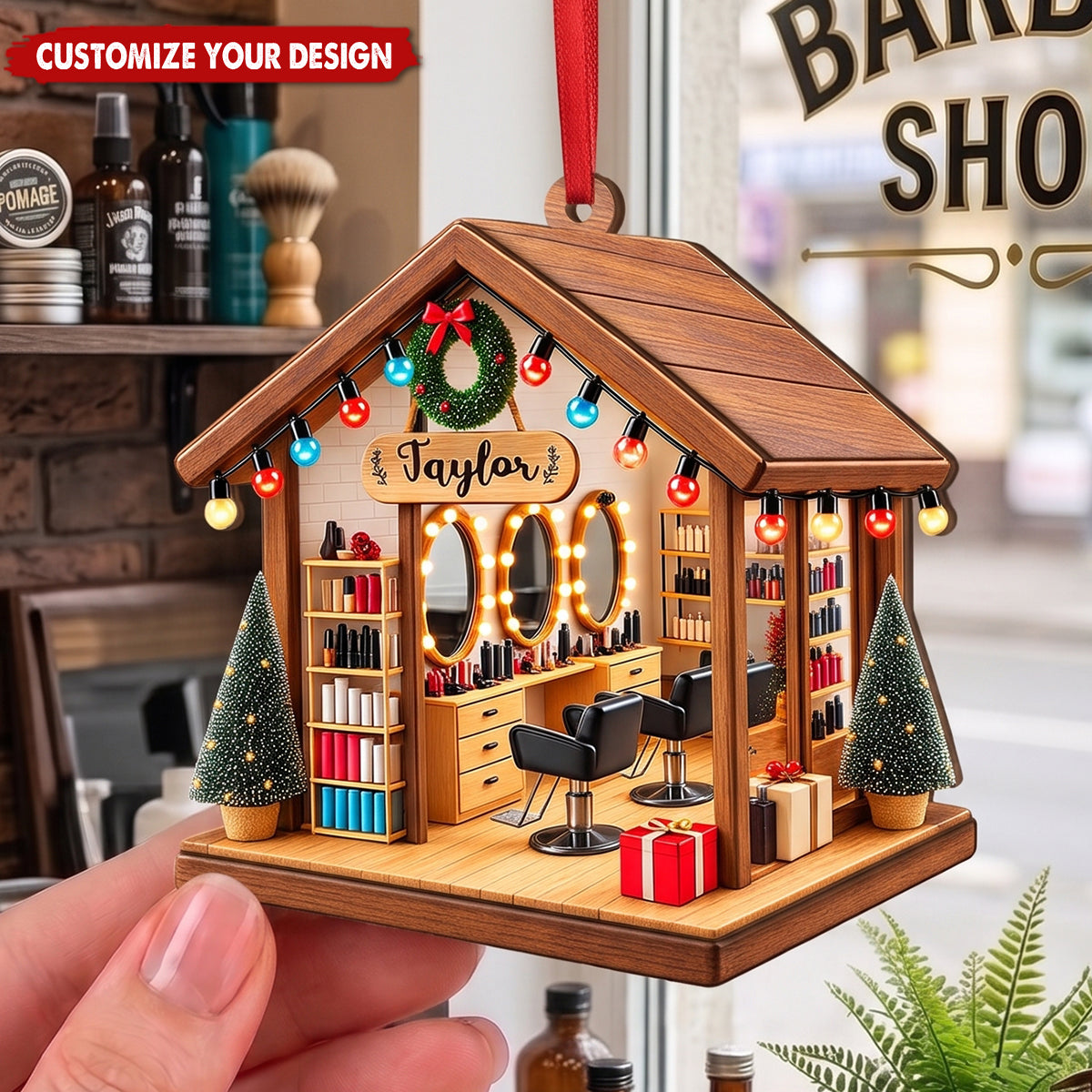 Personalized Hair Salon Wooden Ornament, Gift For Hairdresser