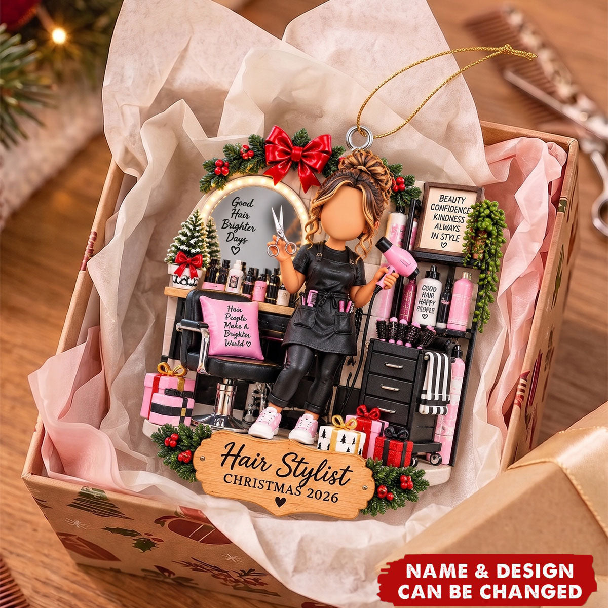 Hair Stylist Christmas Ornament, Personalized Hairdresser Gift, Salon Owner Tree Decor