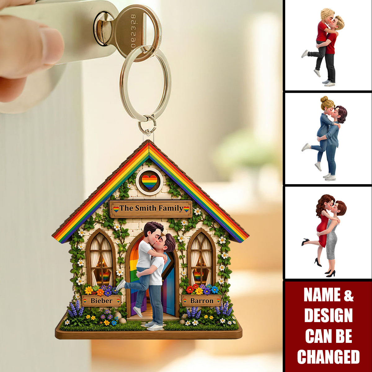 LGBT+ Family House Couple - Personalized Acrylic Keychain - Gift For Couple, Happy Pride Month