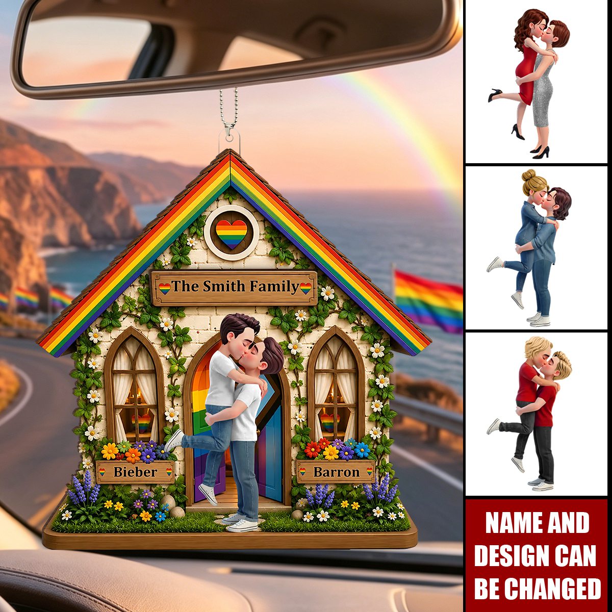 LGBT+ Family House Couple - Personalized Car Ornament- Gift For Couple, Happy Pride Month