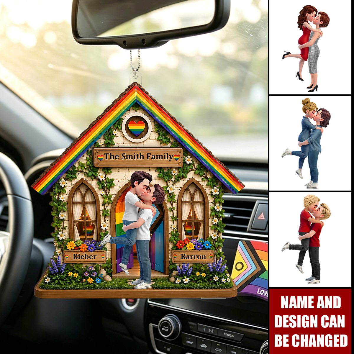 LGBT+ Family House Couple - Personalized Car Ornament- Gift For Couple, Happy Pride Month