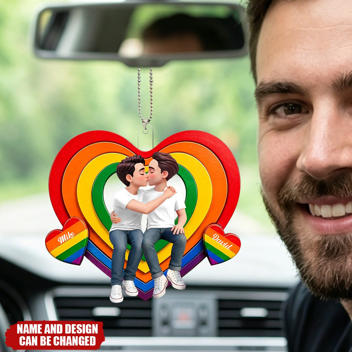 Together With Pride LGBT+ Couple - Personalized Car Ornament - Gift For Couple, Happy Pride Month
