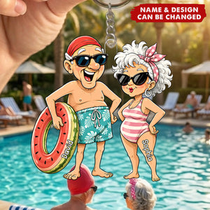 Funny Old People Swim - Personalized Acrylic Keychain