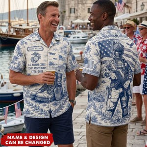 Veteran Celebrate America 250th Anniversary Toile De Jouy Hawaiian Shirt - Personalized Gifts For Veterans
