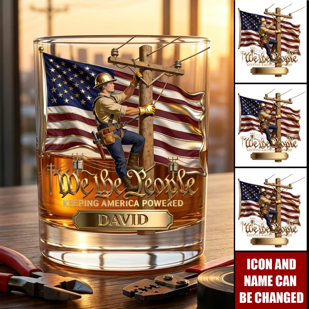 Keeping America Powered Whiskey Glass - Personalized Gifts For Lineman