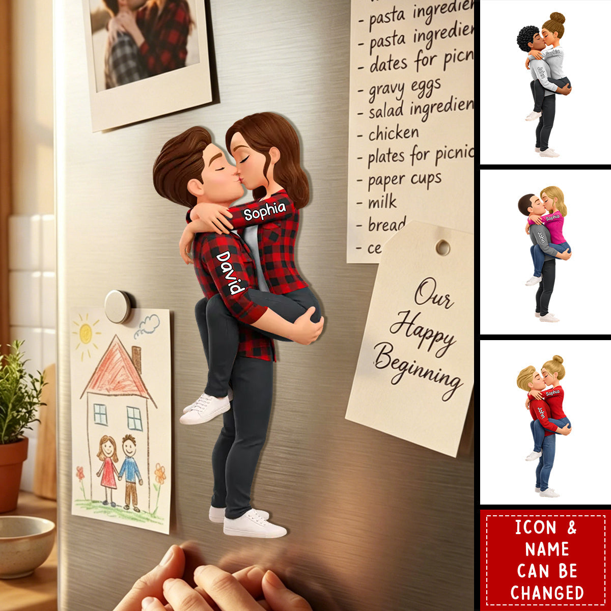 Kissing Couple -Personalized Fridge Magnet , Gift for Couple