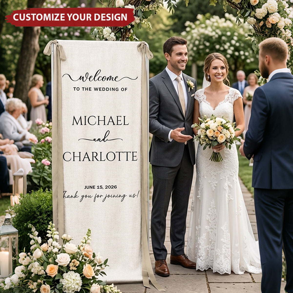Minimalist Wedding Sign Linen Material Wedding Decorations & Favors - Personalized Welcome Sign