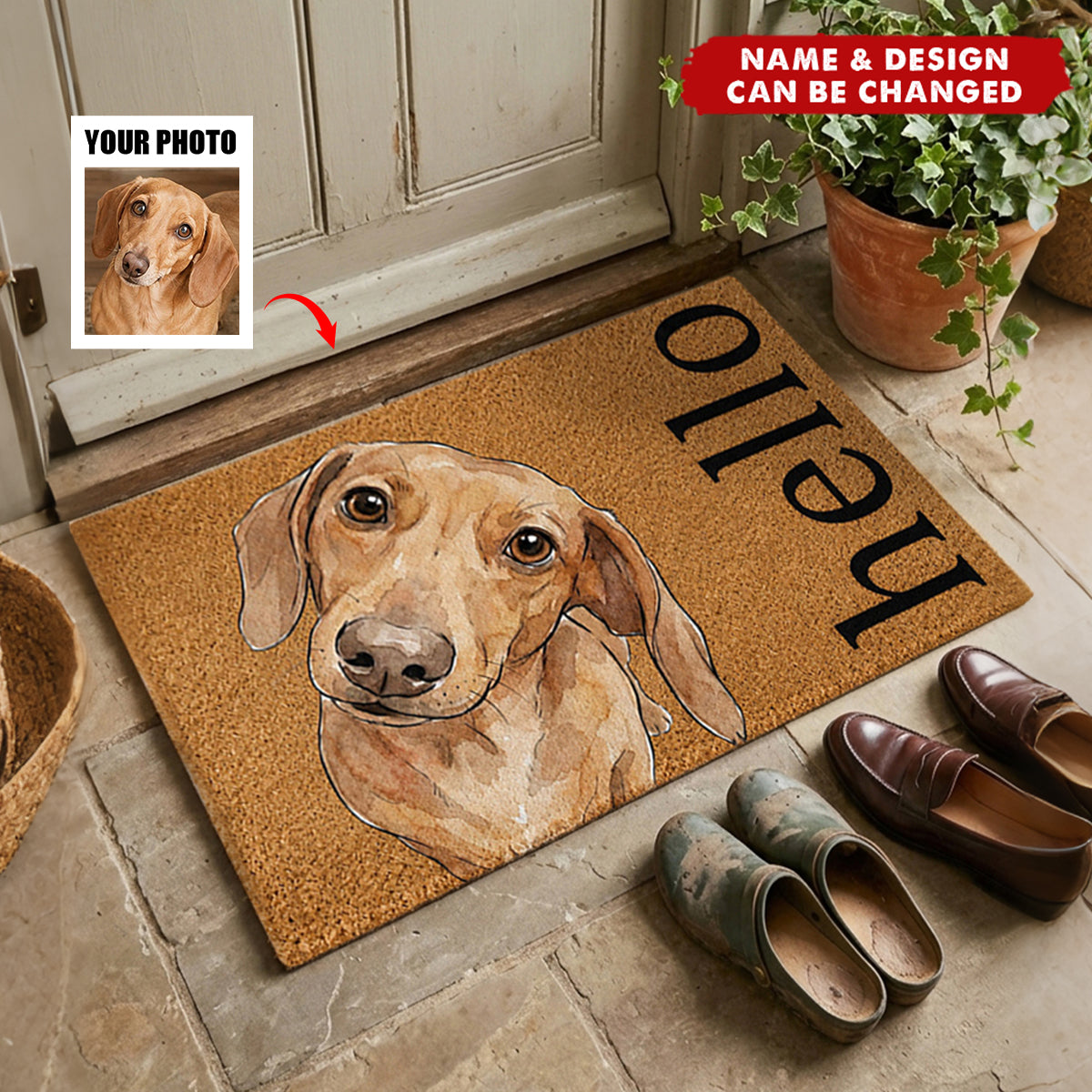 Custom Pet Portrait Funny Doormat Watercolor Art - Personalized Doormat