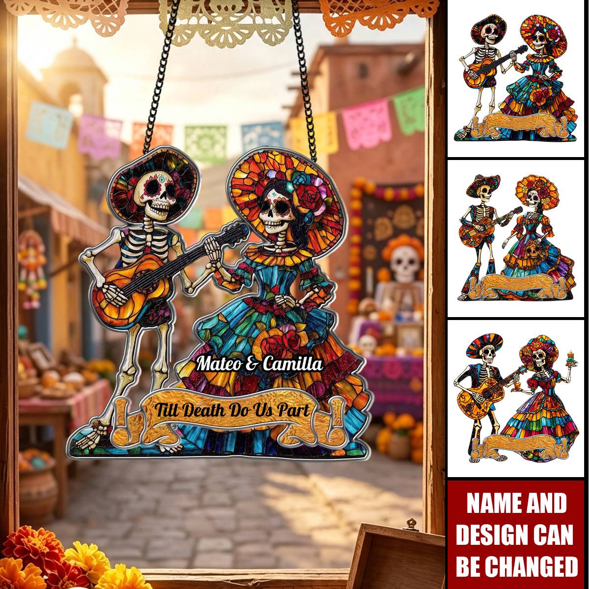 Day Of The Dead Festive La Catrina Couple - Personalized Window Hanging Suncatcher