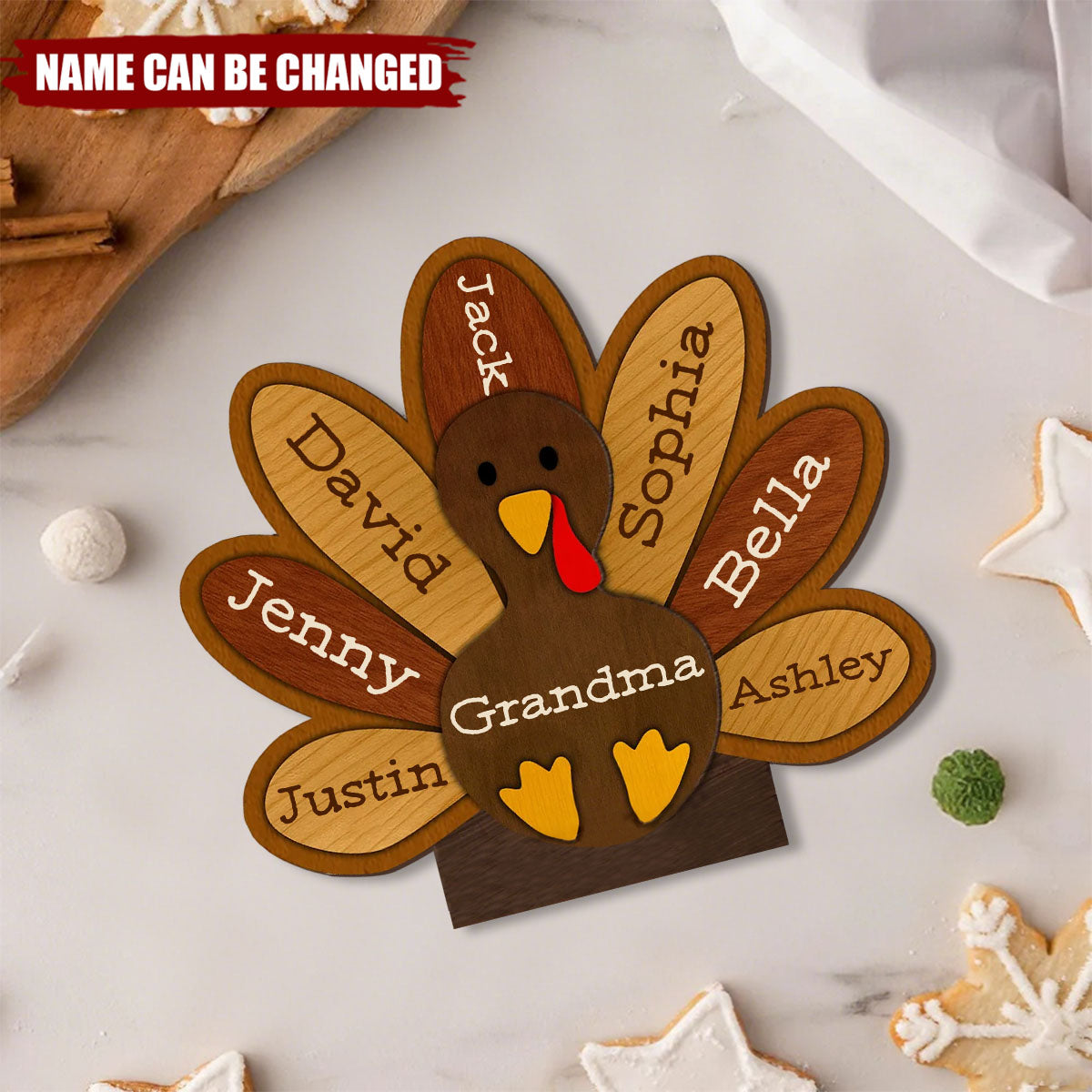 Grandma Turkey Thankful Grandma Personalized 2-Layer Standing Wooden Plaque