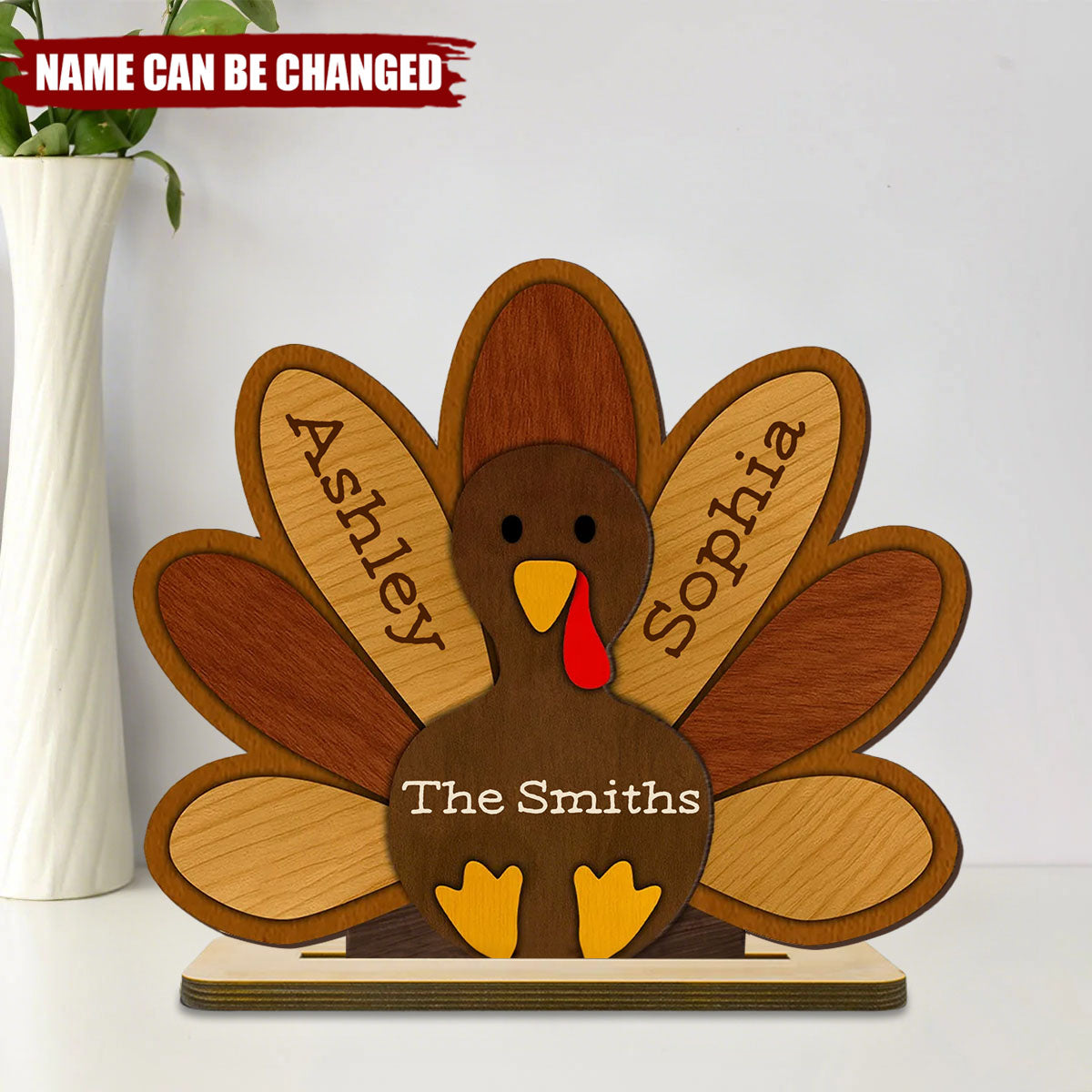 Grandma Turkey Thankful Grandma Personalized 2-Layer Standing Wooden Plaque