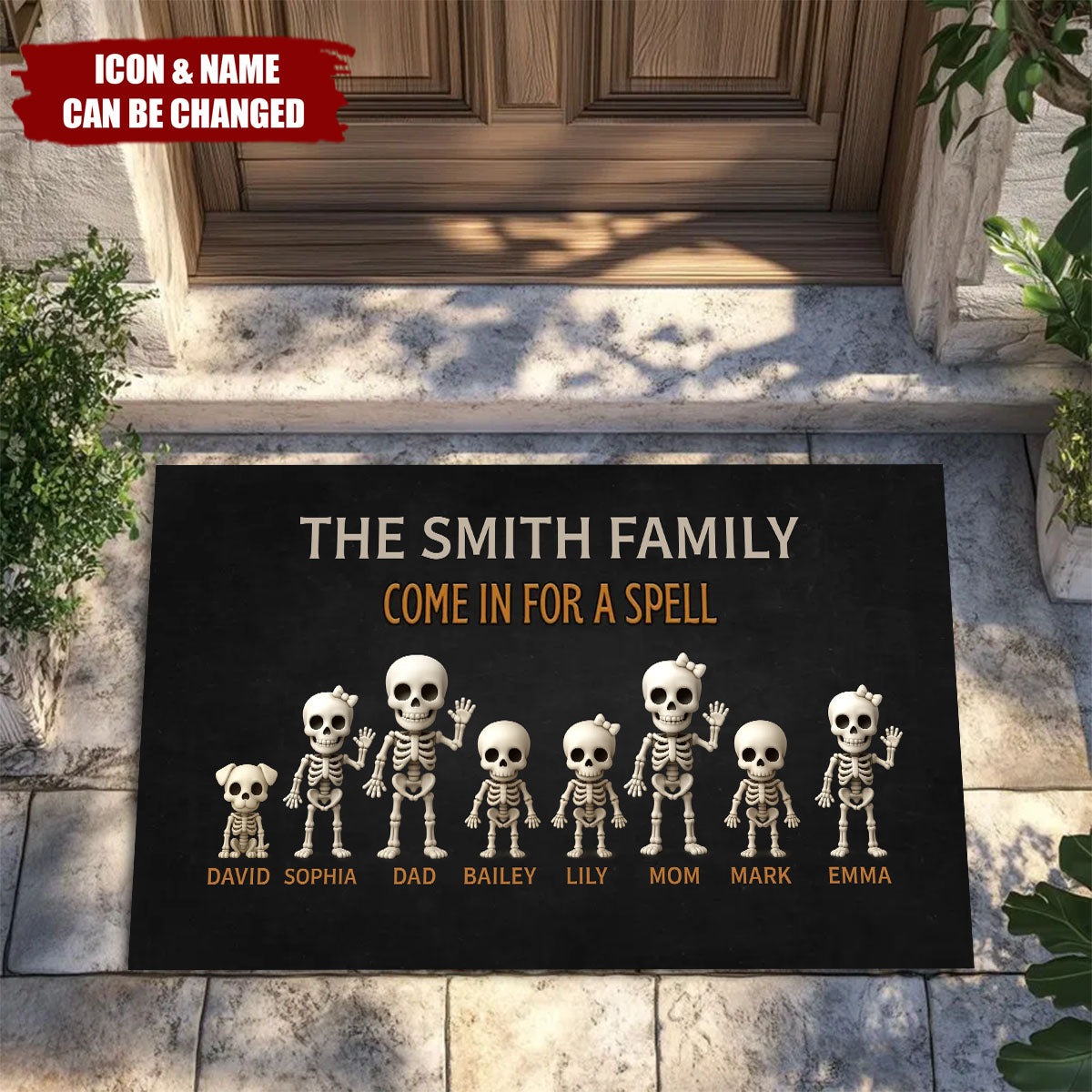 Halloween Spooky Funny Skeleton Family Personalized Doormat, Halloween Home Decoration