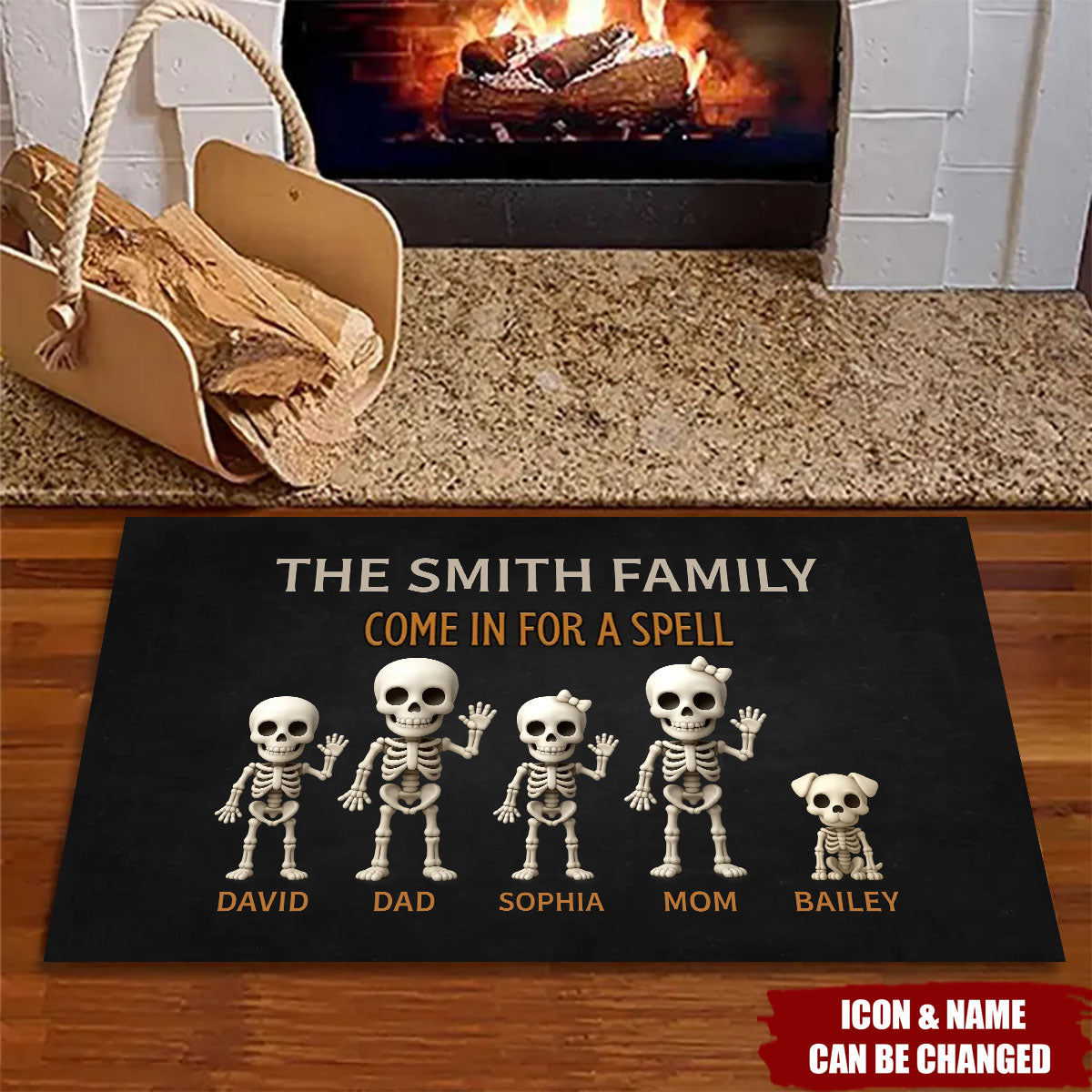 Halloween Spooky Funny Skeleton Family Personalized Doormat, Halloween Home Decoration