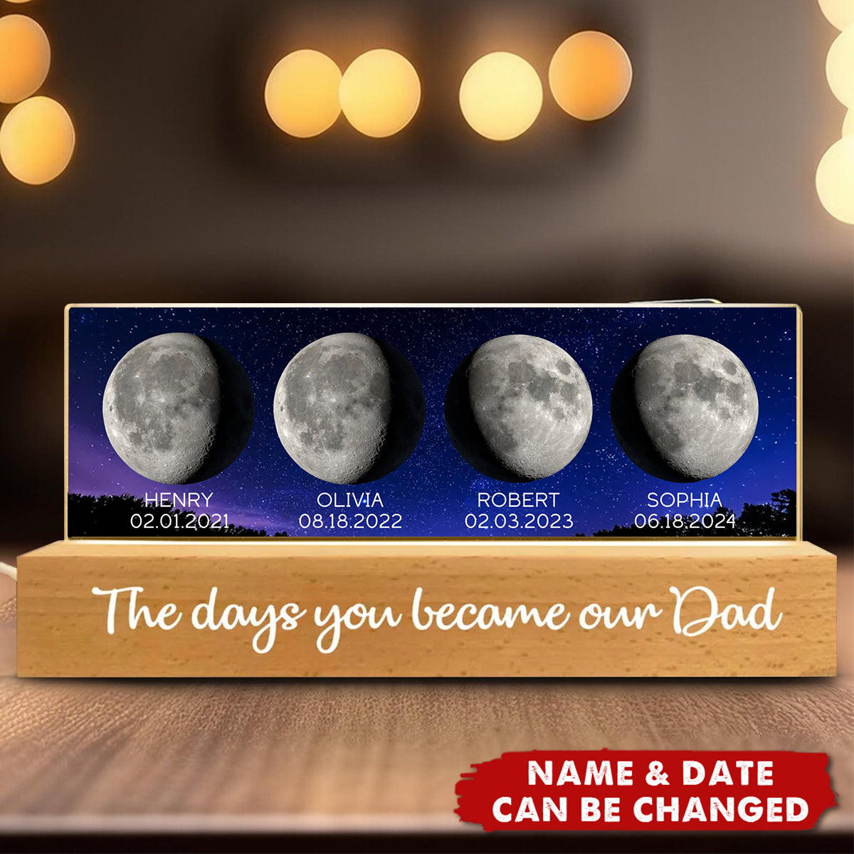 Starry Night Custom Birth Moon Phase The Days You Became Our Dad Personalized Acrylic Block LED Night Light