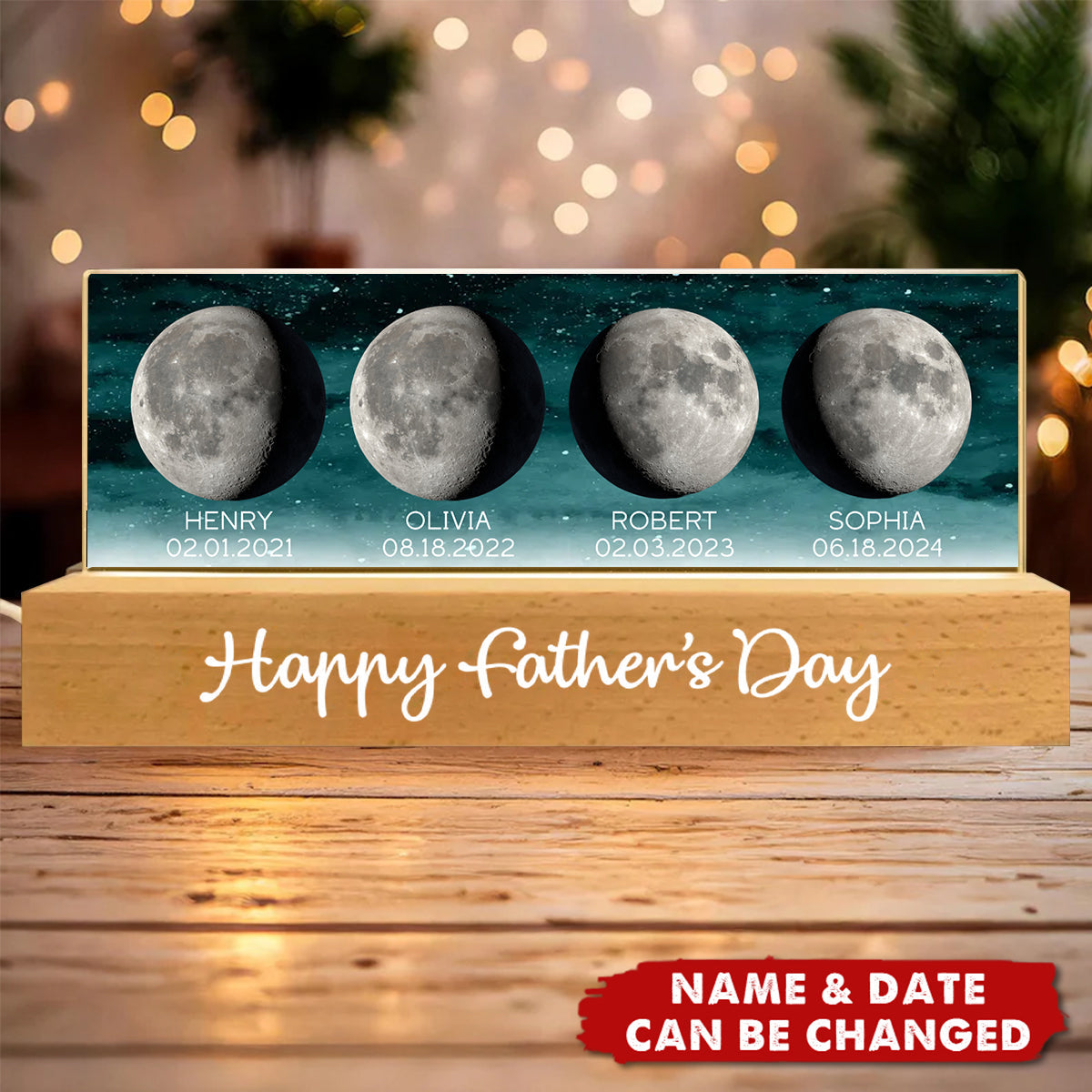 Starry Night Custom Birth Moon Phase The Days You Became Our Dad Personalized Acrylic Block LED Night Light