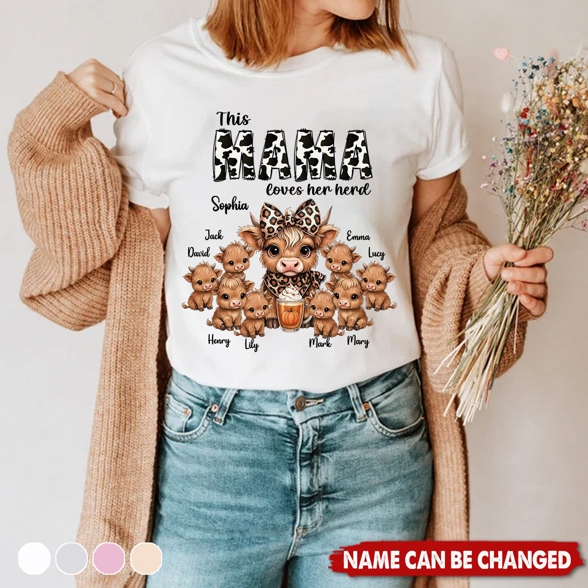 This Mama Grandma Loves Her Herds – Cozy Fall Vibe Personalized Highland Cow Family Shirt