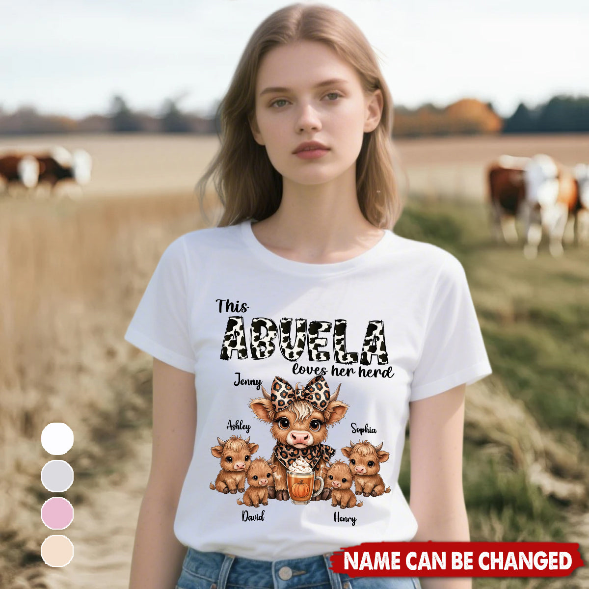 This Mama Grandma Loves Her Herds – Cozy Fall Vibe Personalized Highland Cow Family Shirt