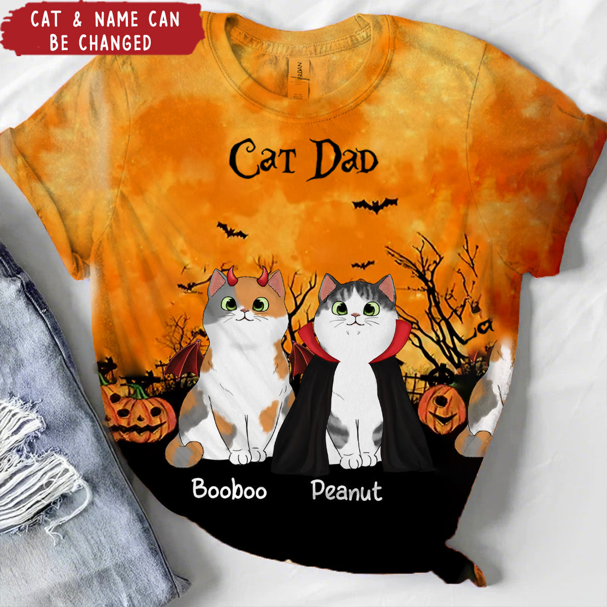 Cat Mom Halloween Moon Light Bat Tree Personalized Shirt, Purrfect Costume for Cat Lover