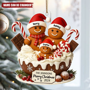 Gingerbread Family Holiday Delight Personalized Acrylic Ornament, Christmas Tree Decor, Family Ornament