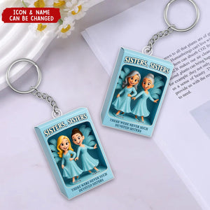 Sisters Besties in Blue Dress Custom Name Toy Box Figure Style Personalized Acrylic Keychain
