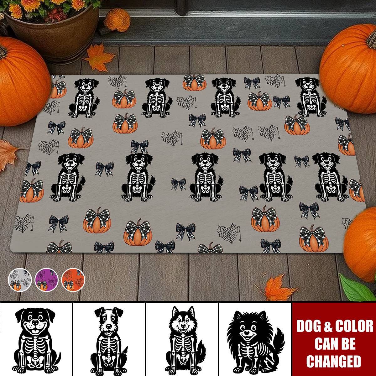 Halloween Pet Pumpkins Spiderwebs Coquette Bows Pattern - Personalized Runner Rug